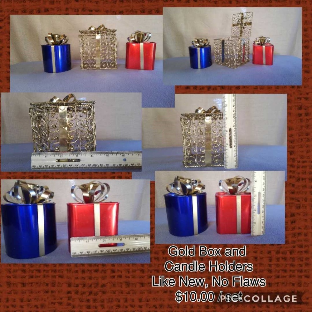 Gold Lace Box With 2 Metal Candle Holders